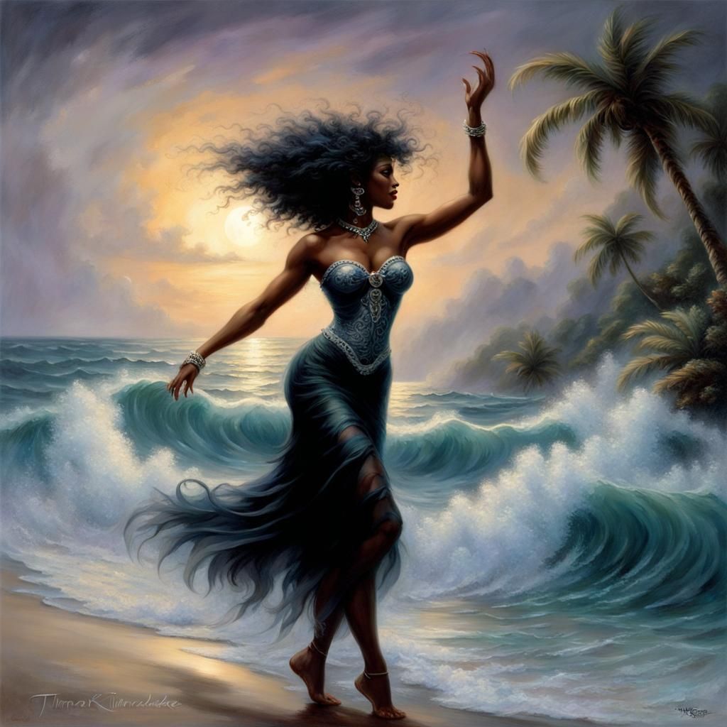 Caribbean Dancer with Medusa Hair in Moonlight