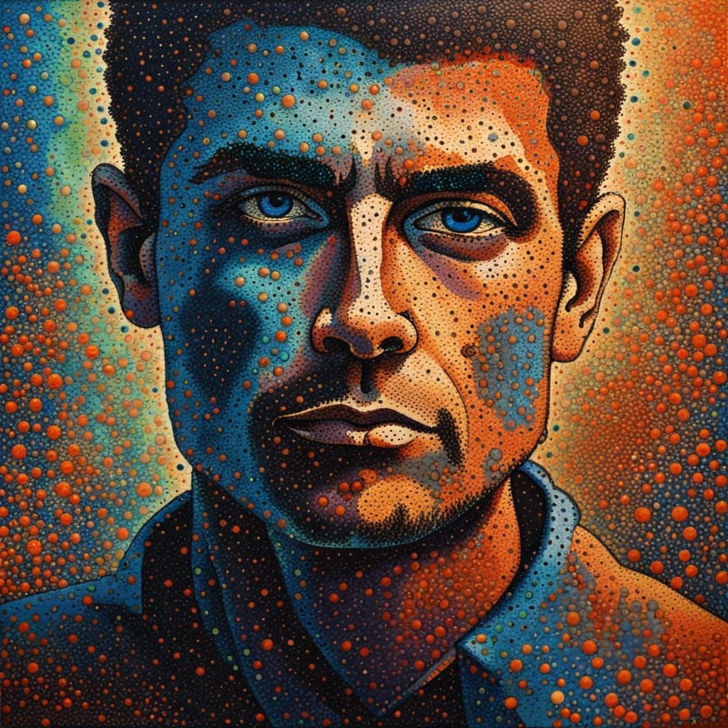 Pointillist Portrait of a Man in Abstract Style