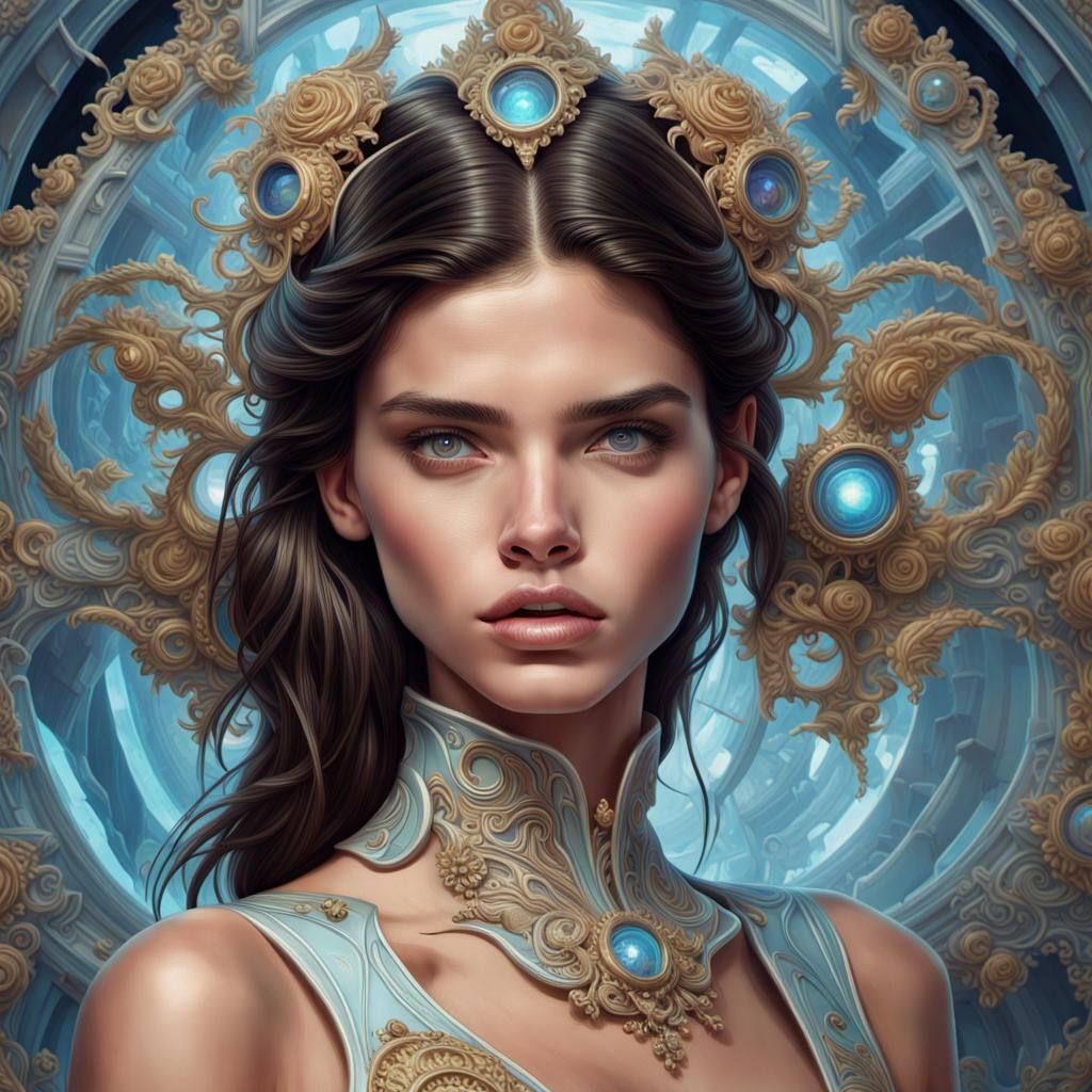 Futuristic Rococo Android in Detailed Digital Art