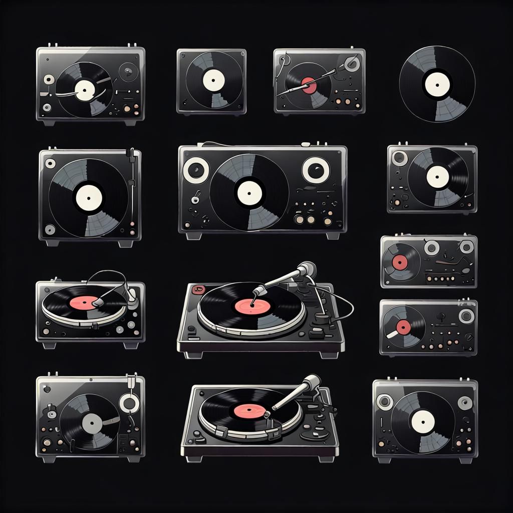 Vintage Music Vinyl Record Player Sprite Sheet