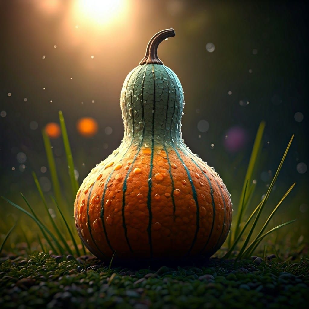 Raindrop Gourd in Meadow: Hyper-Detailed Digital Art