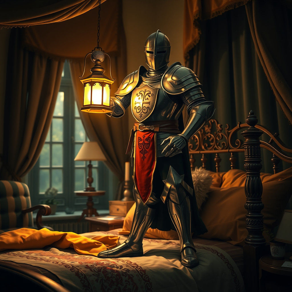 Medieval Knight Guardian of Slumber in Mystical Realism