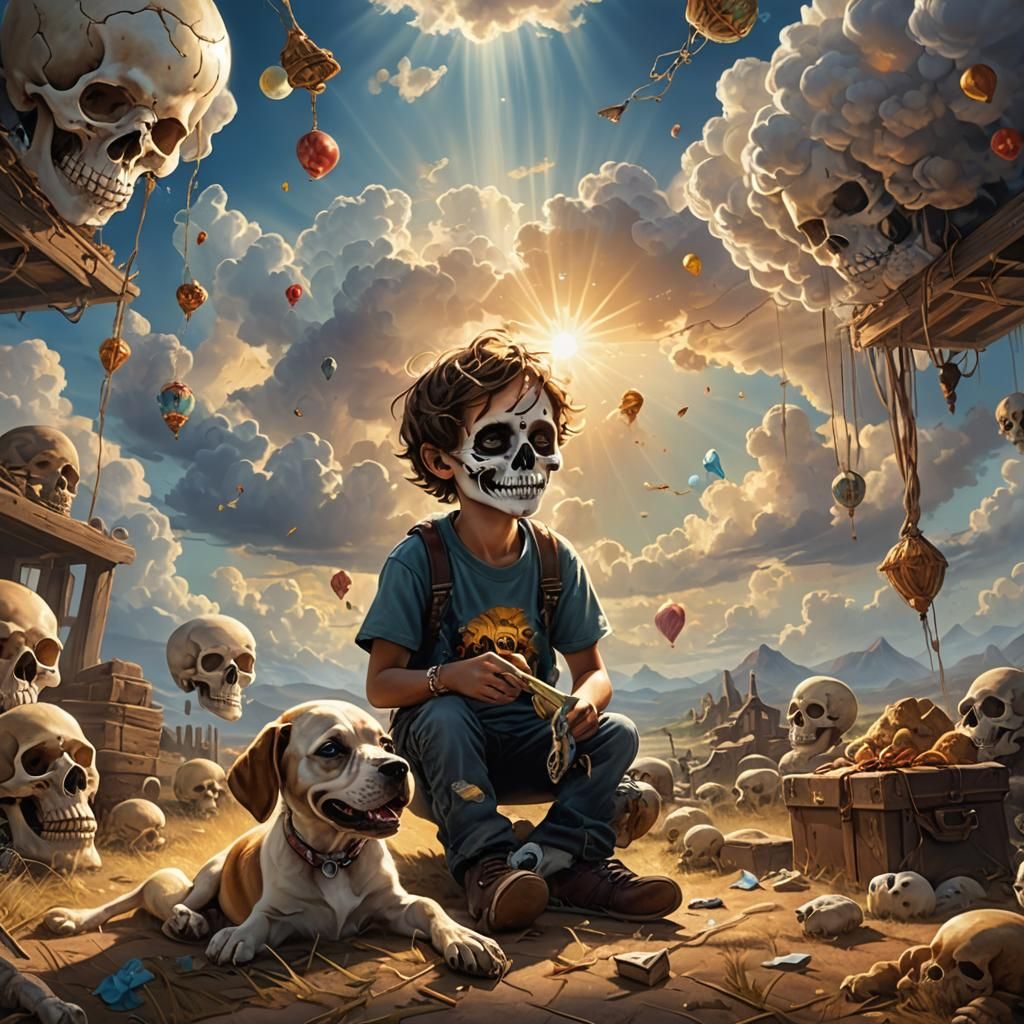 Surreal Skull with Happy Memories: Ethereal Concept Art