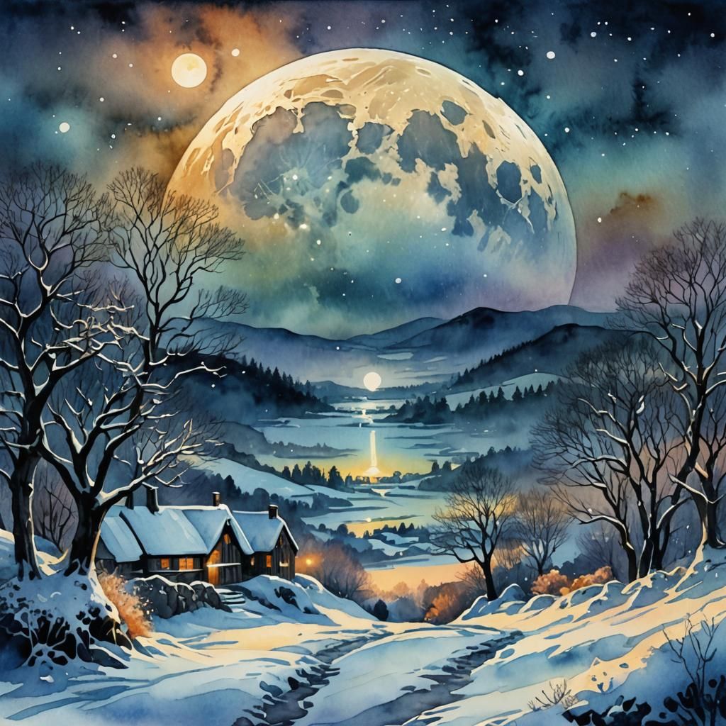 Celtic Winter Solstice Under a Snowy Full Moon