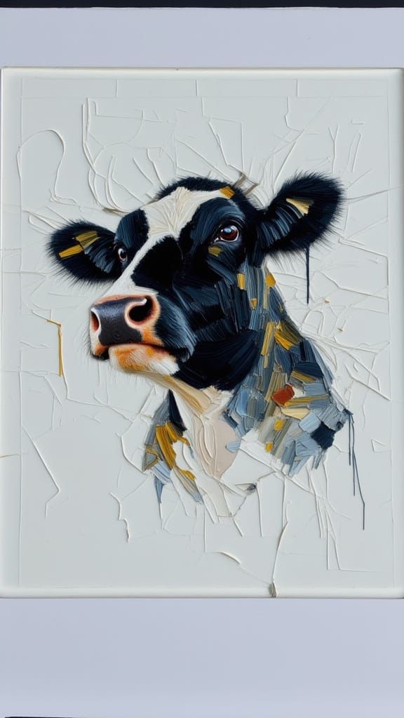 Cow in Field as Impasto Oil Painting