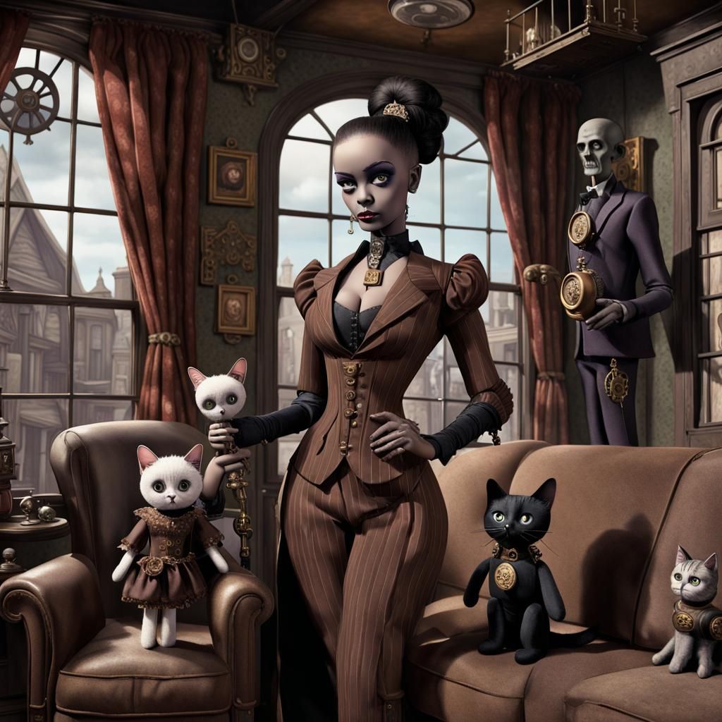 Addams Family in Steampunk Attire Concept Art
