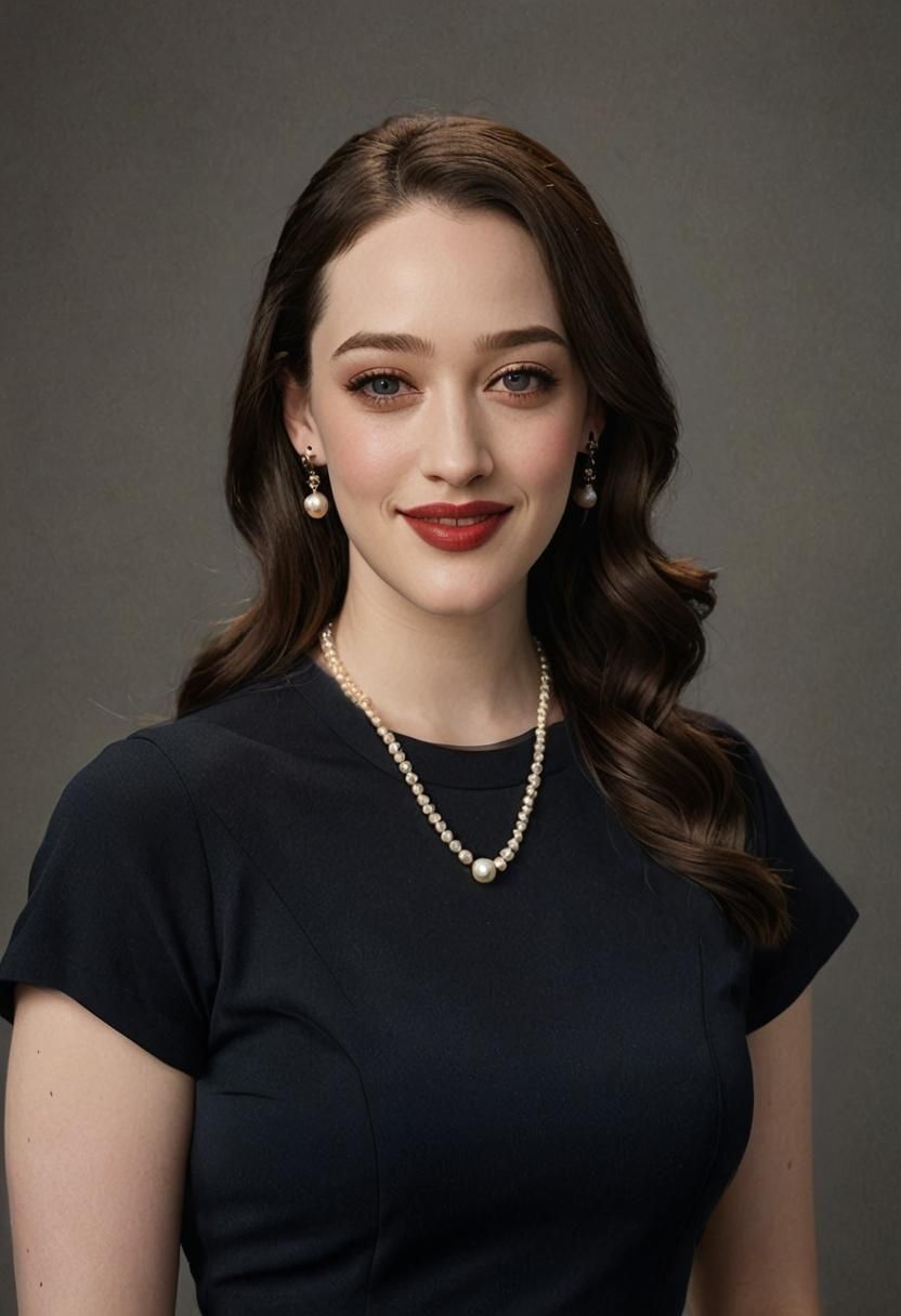 Smiling Woman with Blonde Hair and Pearl Necklace