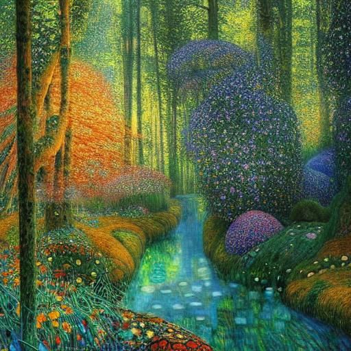 Surreal Woman in Magical Forest, Art Nouveau Style