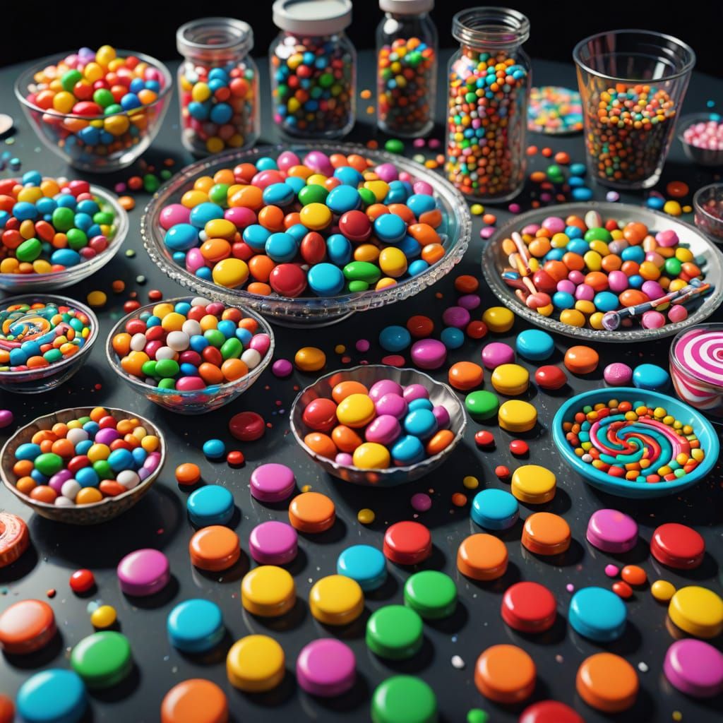 Psychedelic Drugs and Candy on Table