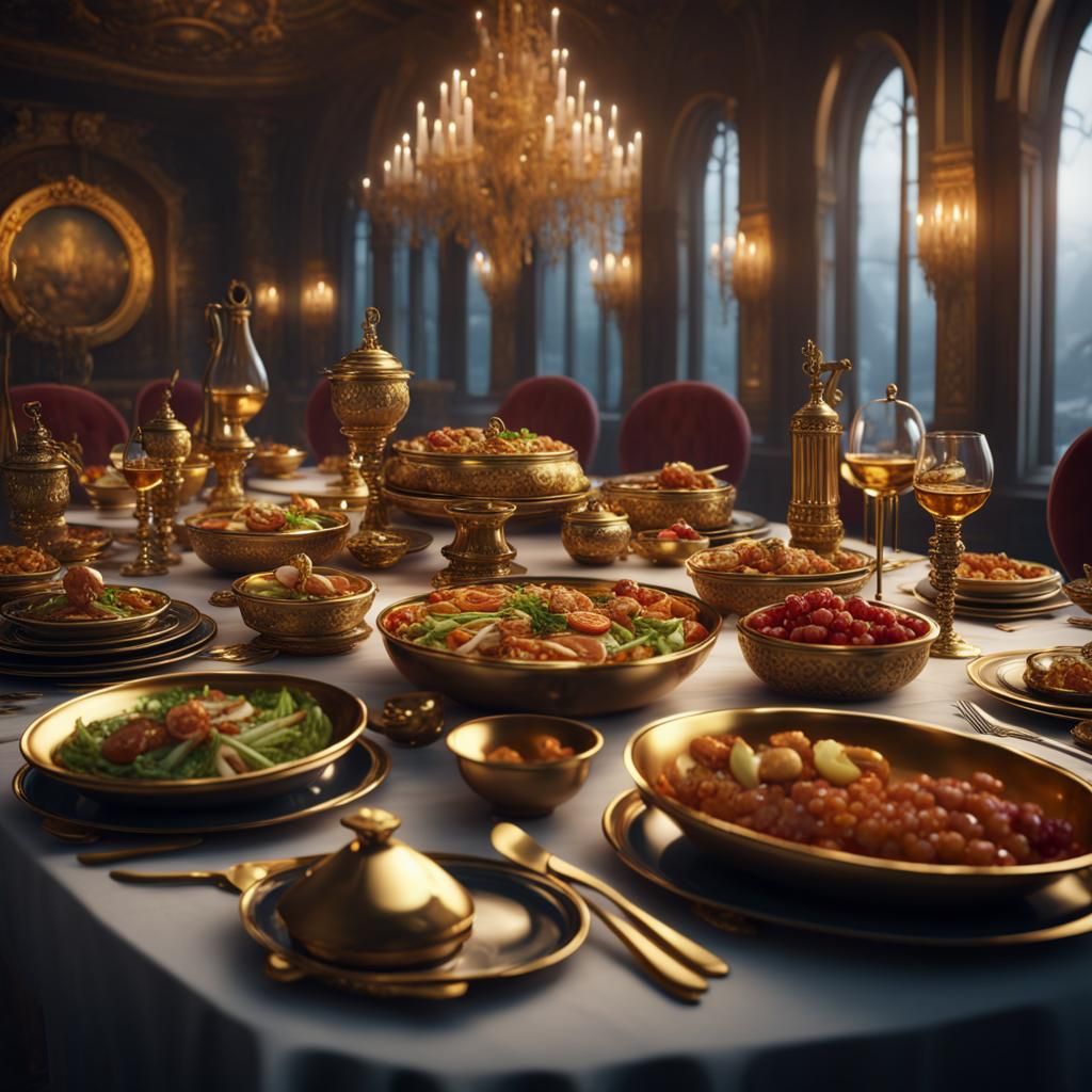 Luxury Dinner Scene in Detailed Matte Painting Style