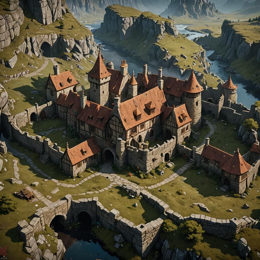 Fantasy Fortified Village in Heathland Setting
