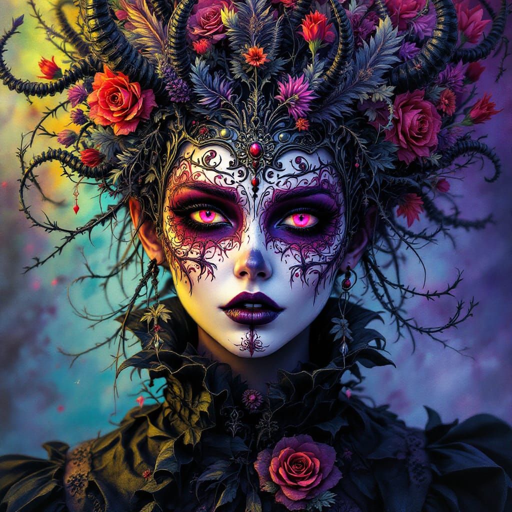 Creepy Halloween Masquerade in Watercolor and Ink Style