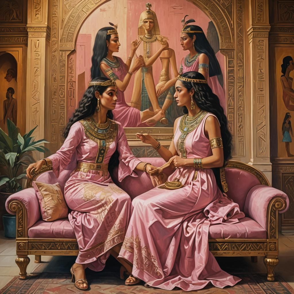 Figurative Oil Painting: Women in Egyptian Palace
