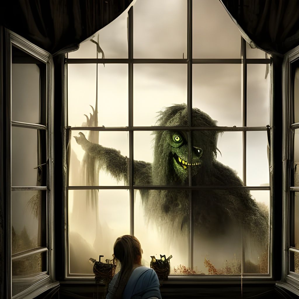 Eerie Monster at the Window: Digital Matte Painting