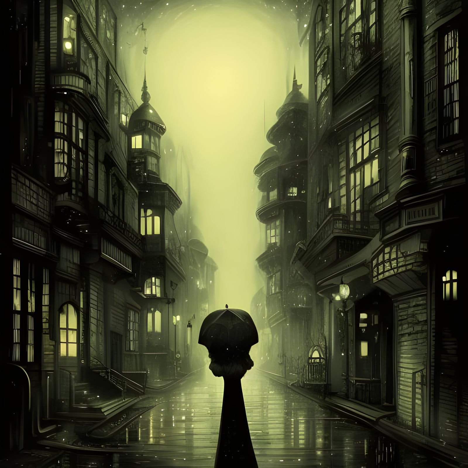 Moody Urban Landscape in Film Noir Style