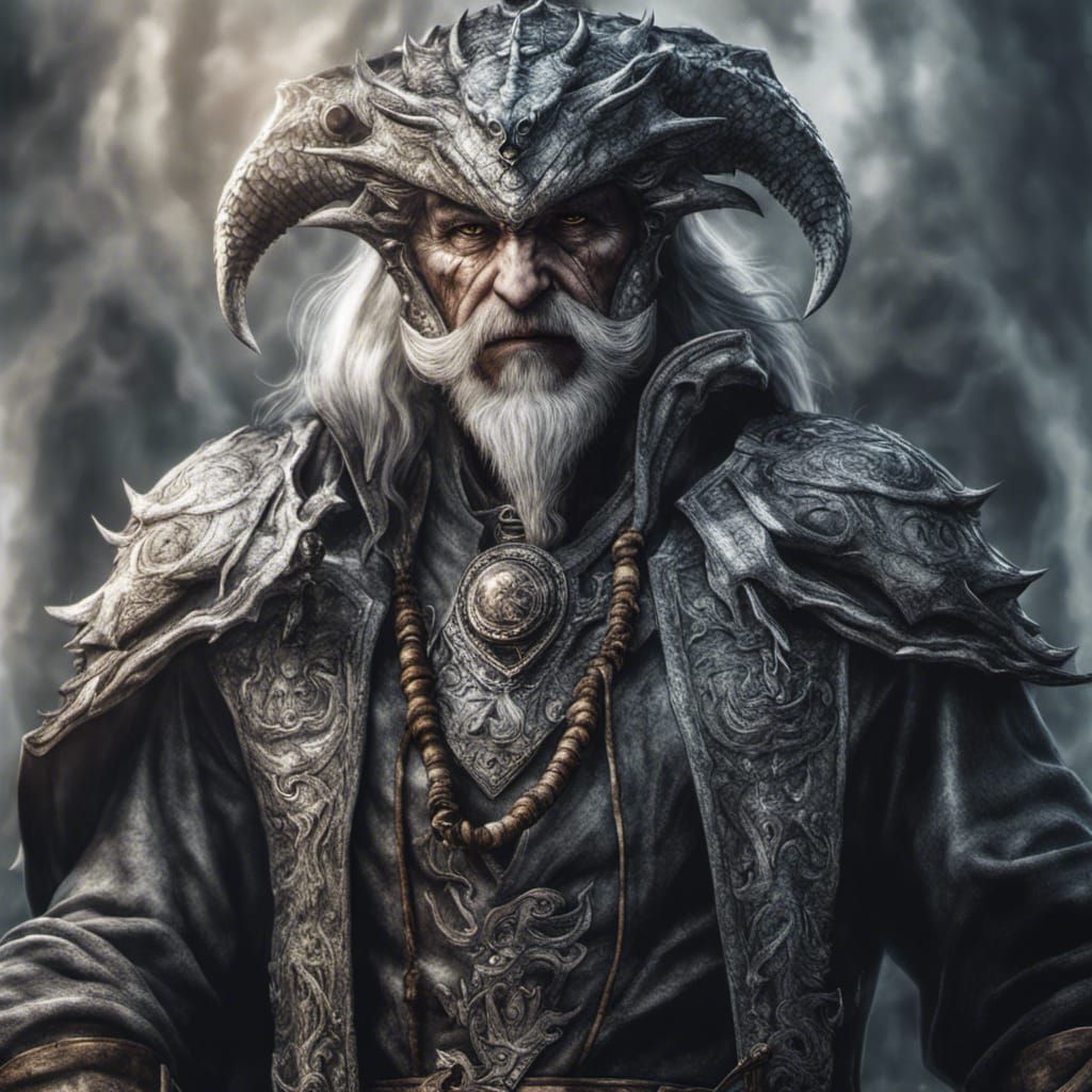 Arrogant Dragonborn Wizard Portrait in Silver