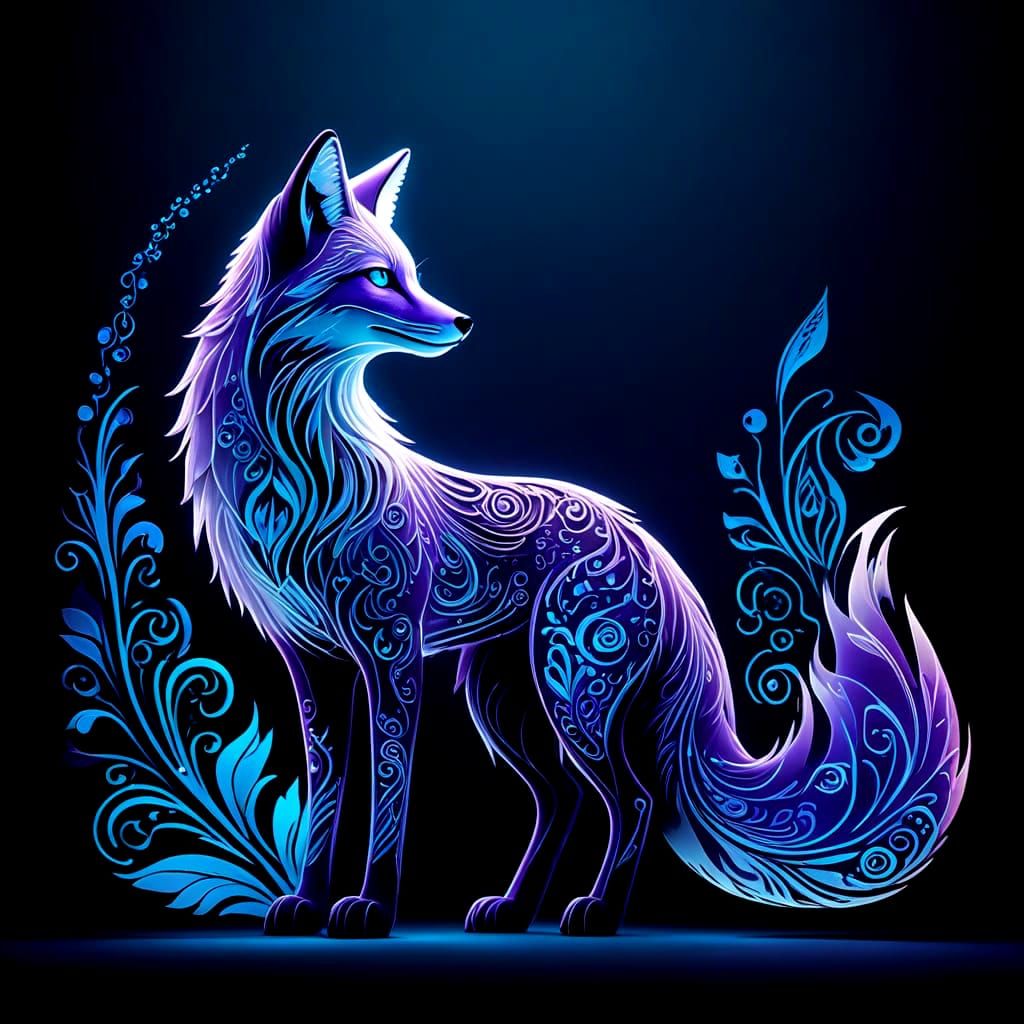 Neon Fox with Swirling Tail: A Stylized Image