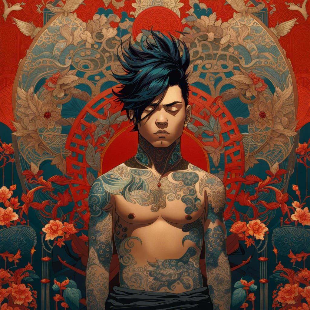 Irezumi Tattoo Portrait in Cinematic Style