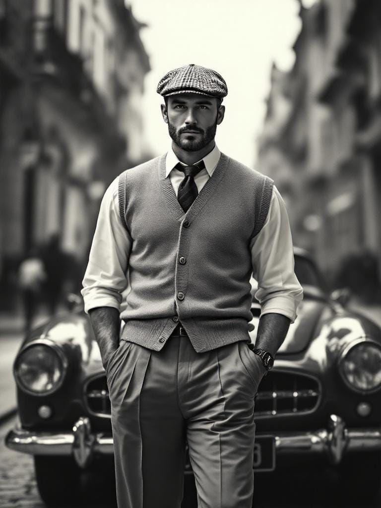 Futuristic Male Fashion in Retro Black and White Style