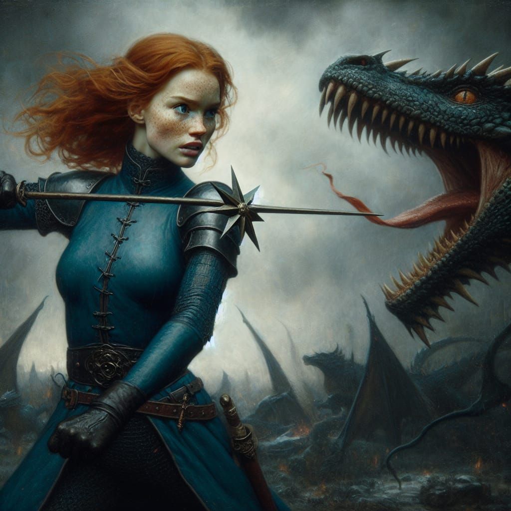 Dragon Slayer in Oil Matte Painting Style