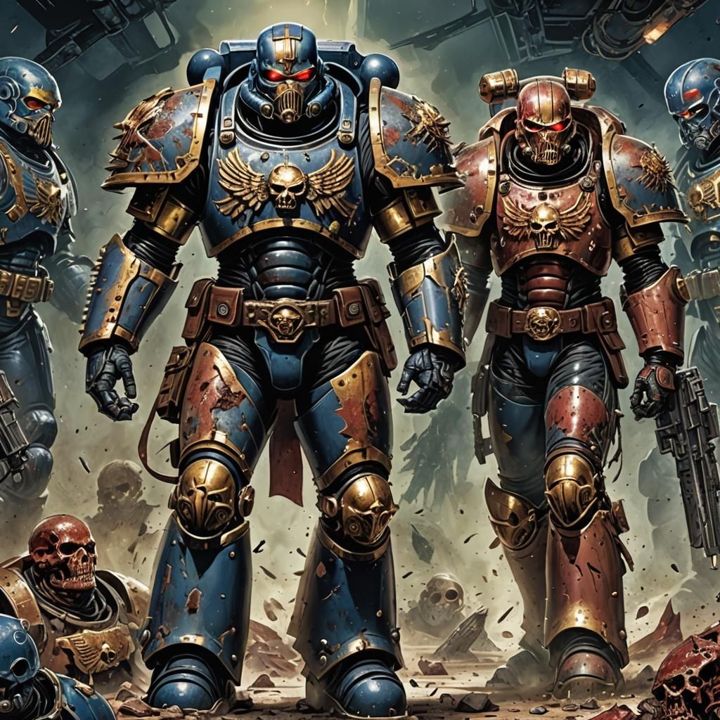Heroic Space Marine in Grotesque Comic Book Art