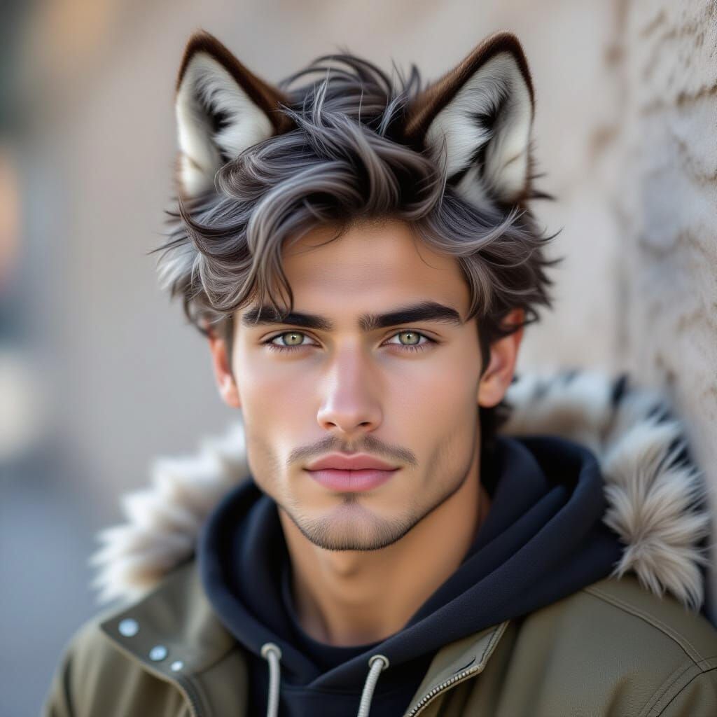 Realistic Portrait of a Man with Wolf Features
