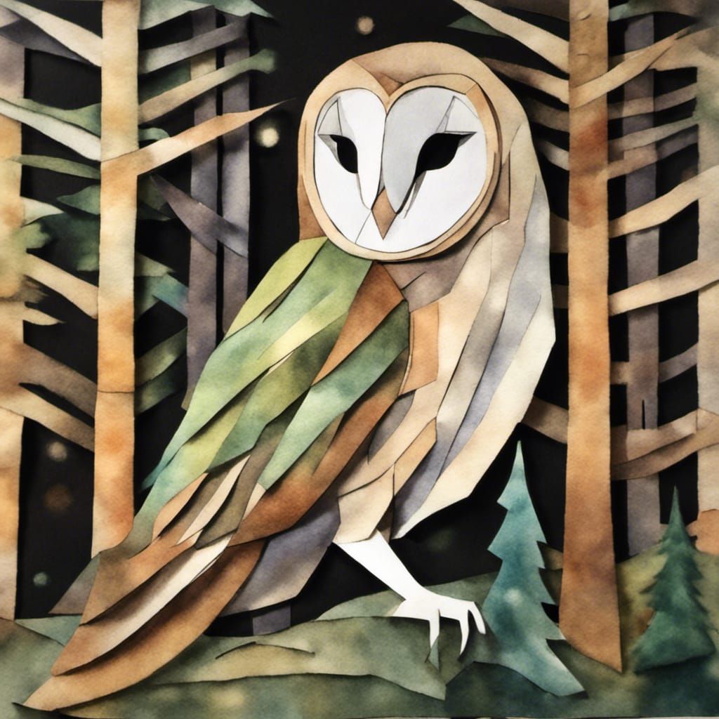 Barn Owl in Forest with Aurora Borealis: 3D Render