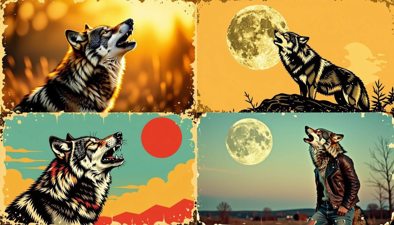 Vintage Tattoo Wolf Howling with Burned Effect