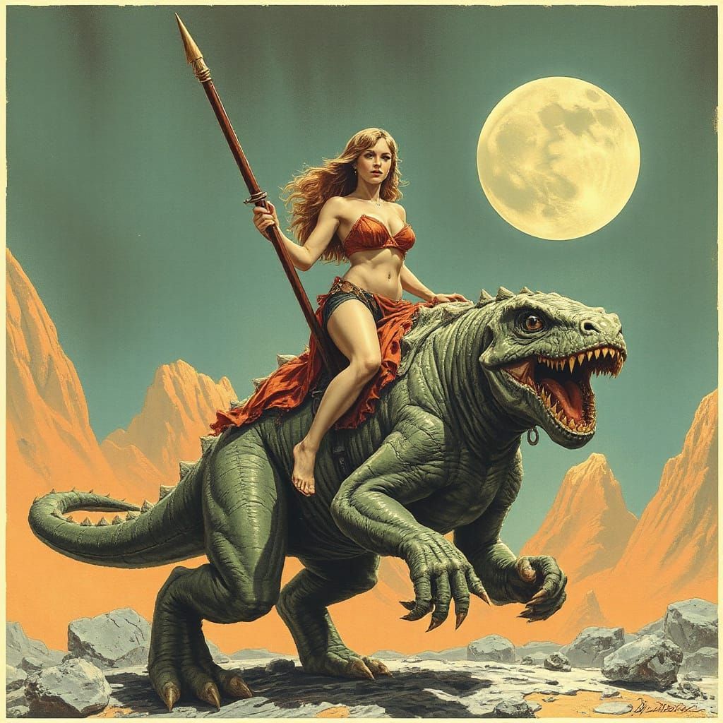 Surreal Retro Sci-Fi Damsel Rides Beast