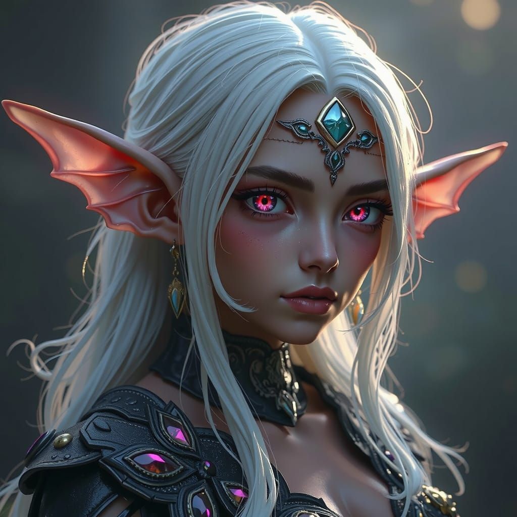 Dramatic Dark Elf Portrait in Art Nouveau Style