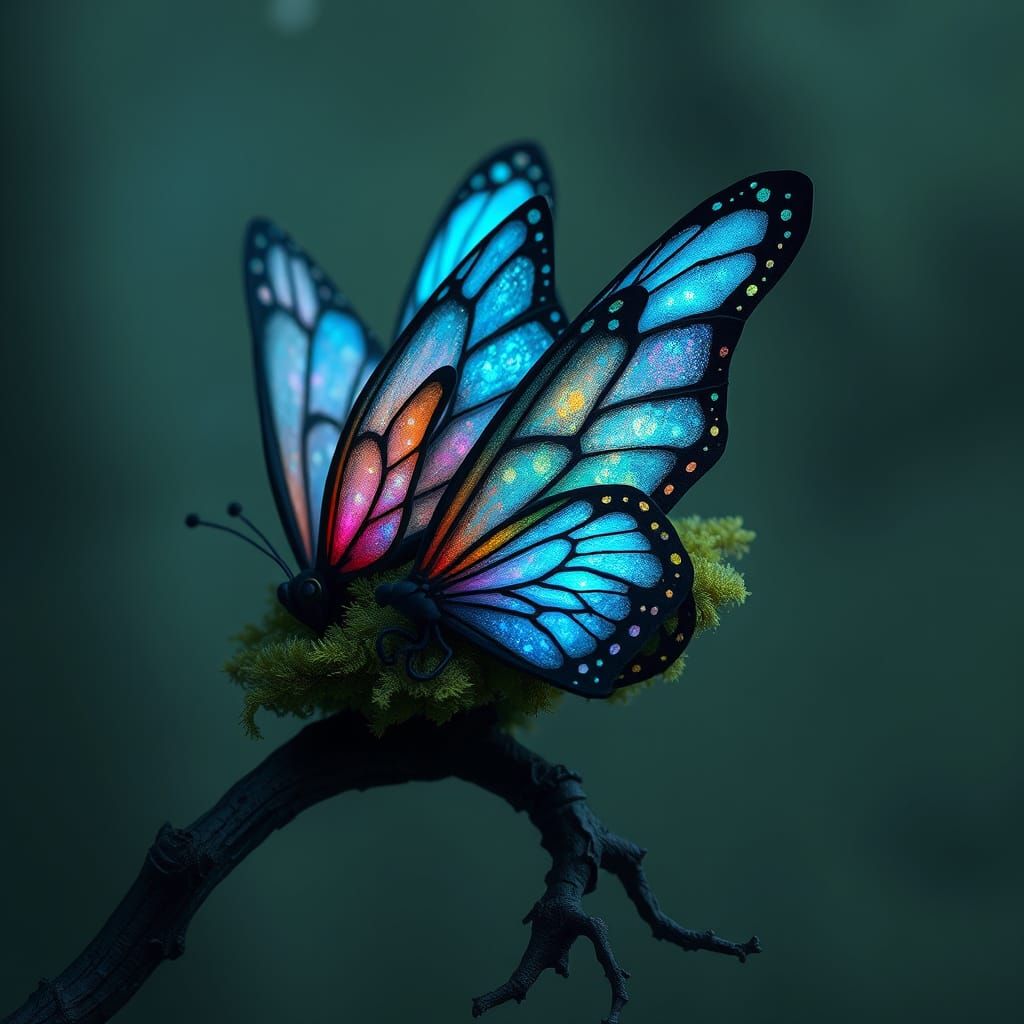 Whimsical Hat of Butterfly Wings and Glowing Moss