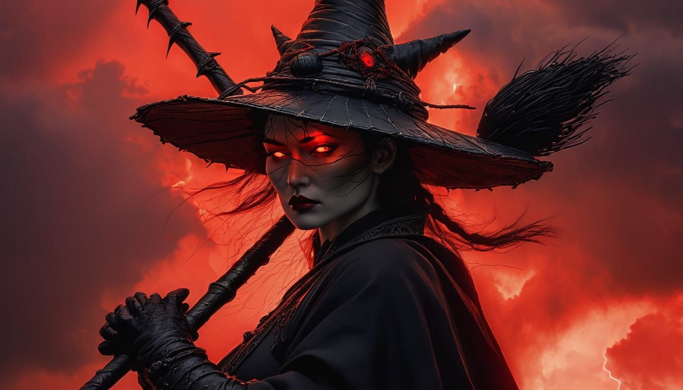 Dark Fantasy Witch Warrior in Gothic Horror Art