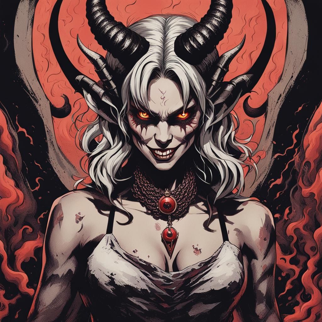 Female Devil Emerges from Hell: A Gothic Portrait