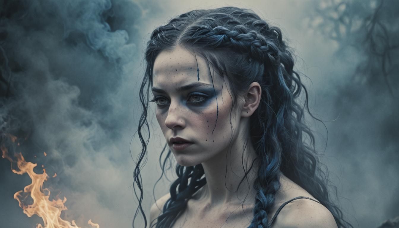 Portrait of Freckled Girl with Blue Hair