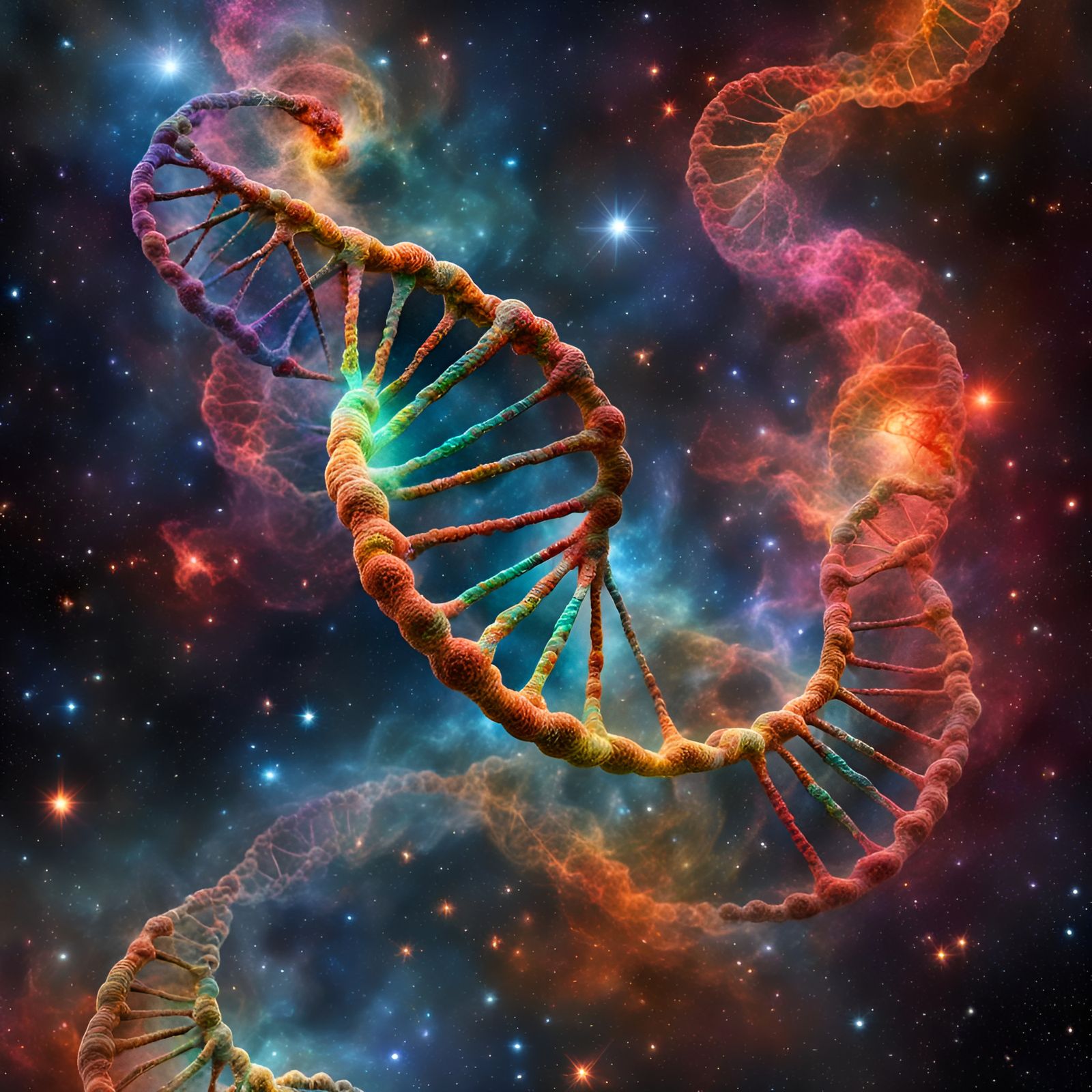 DNA Strand Extends into Colorful Nebula