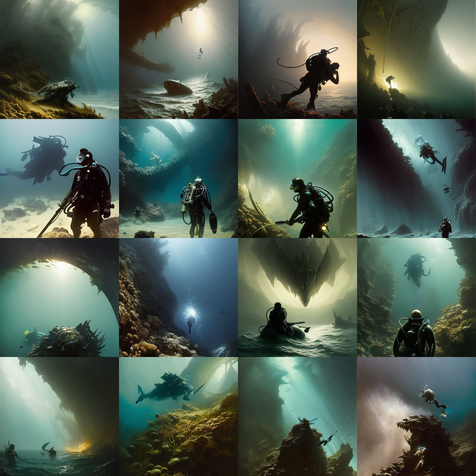 Scuba Diver Attacks Sea Monster: Gothic Horror Style