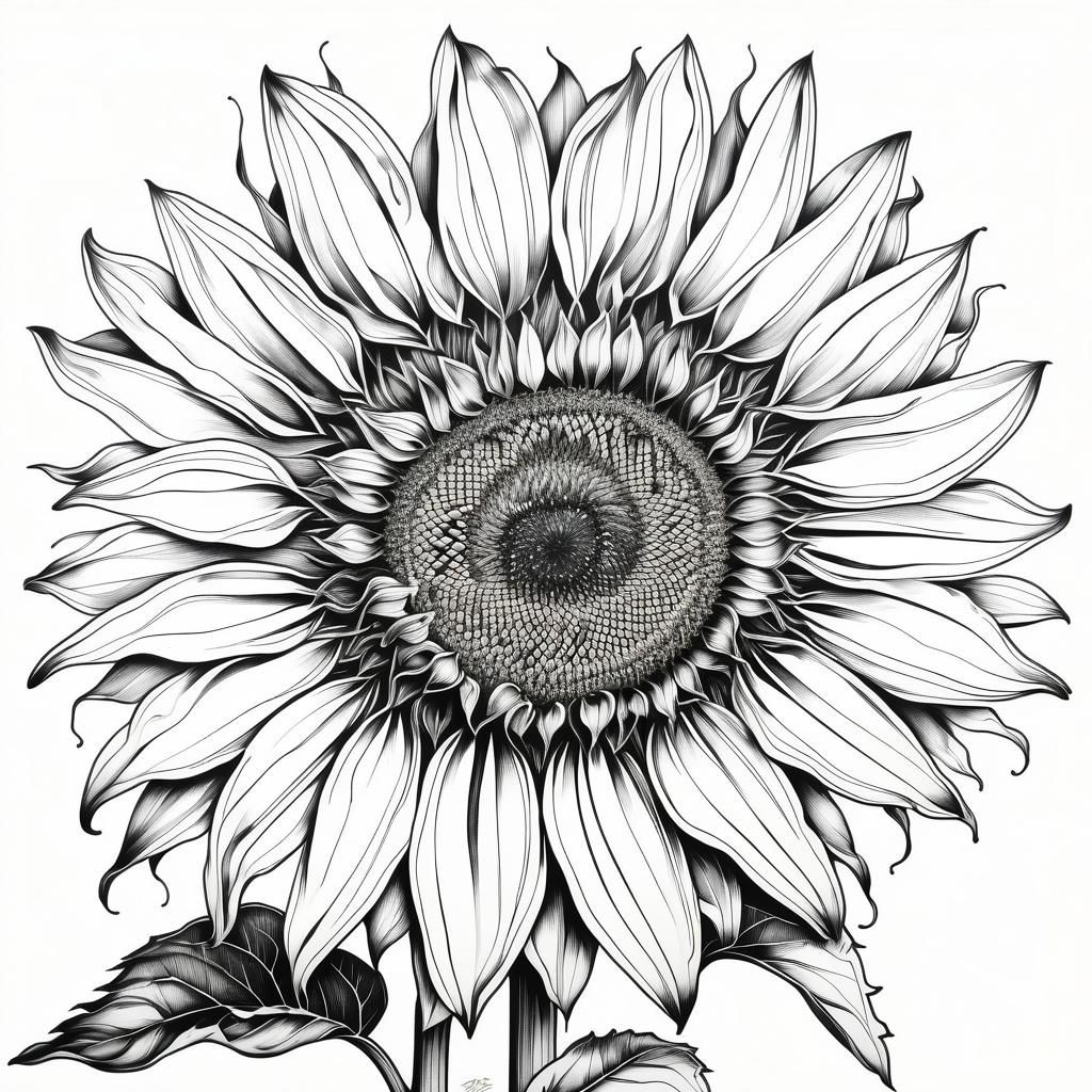 Intricate Ink Sketch of a Sunflower