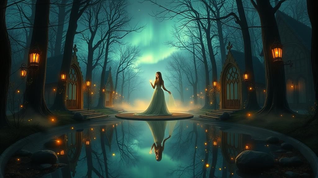 Luminous Sorceress in Mystical Forest, Surreal Art