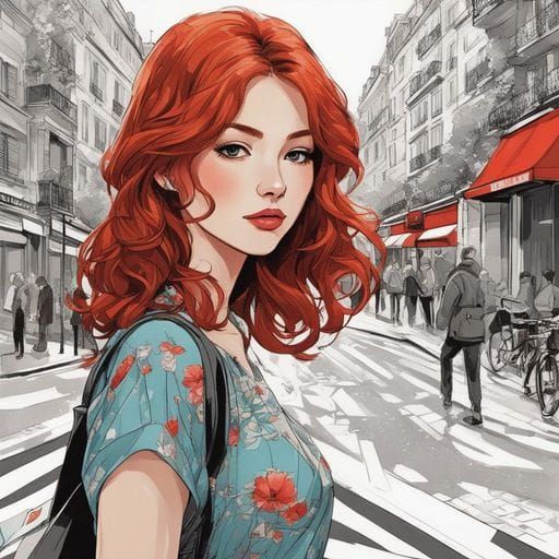 Beautiful Japanese Girl in Paris: Ink Splash Art