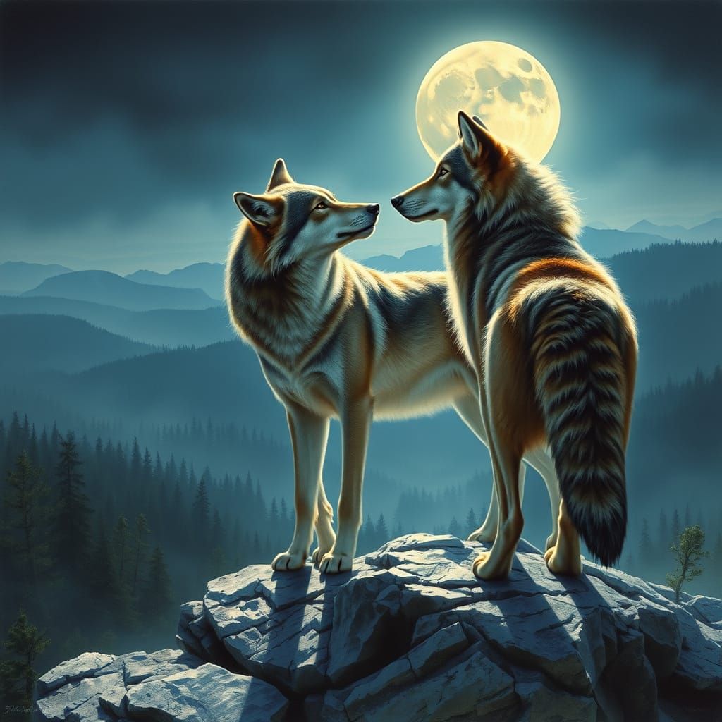 Majestic Wolves in Moonlit Forest