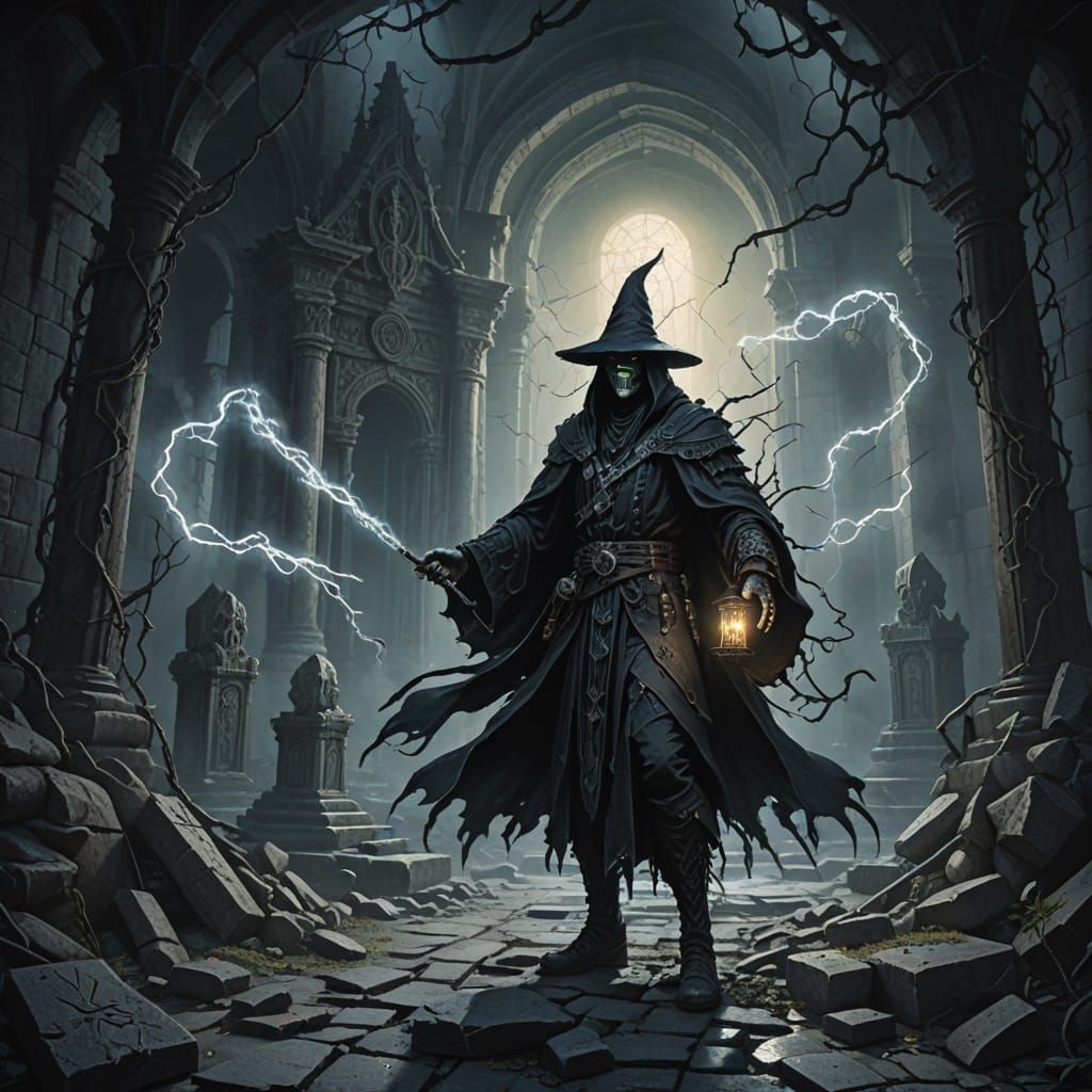 Sorcerer Conjures Magic in Ruined Temple