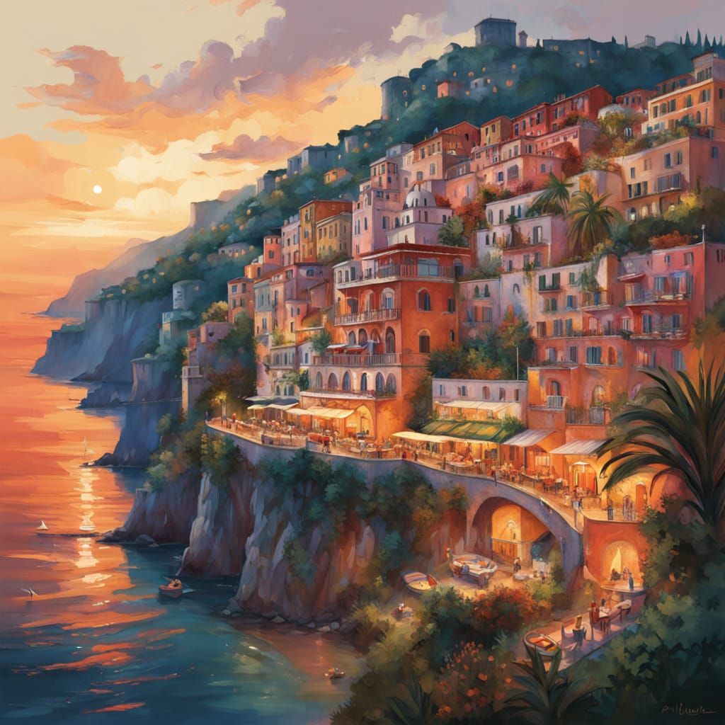 Dreamy Amalfi Coast Town at Sunset