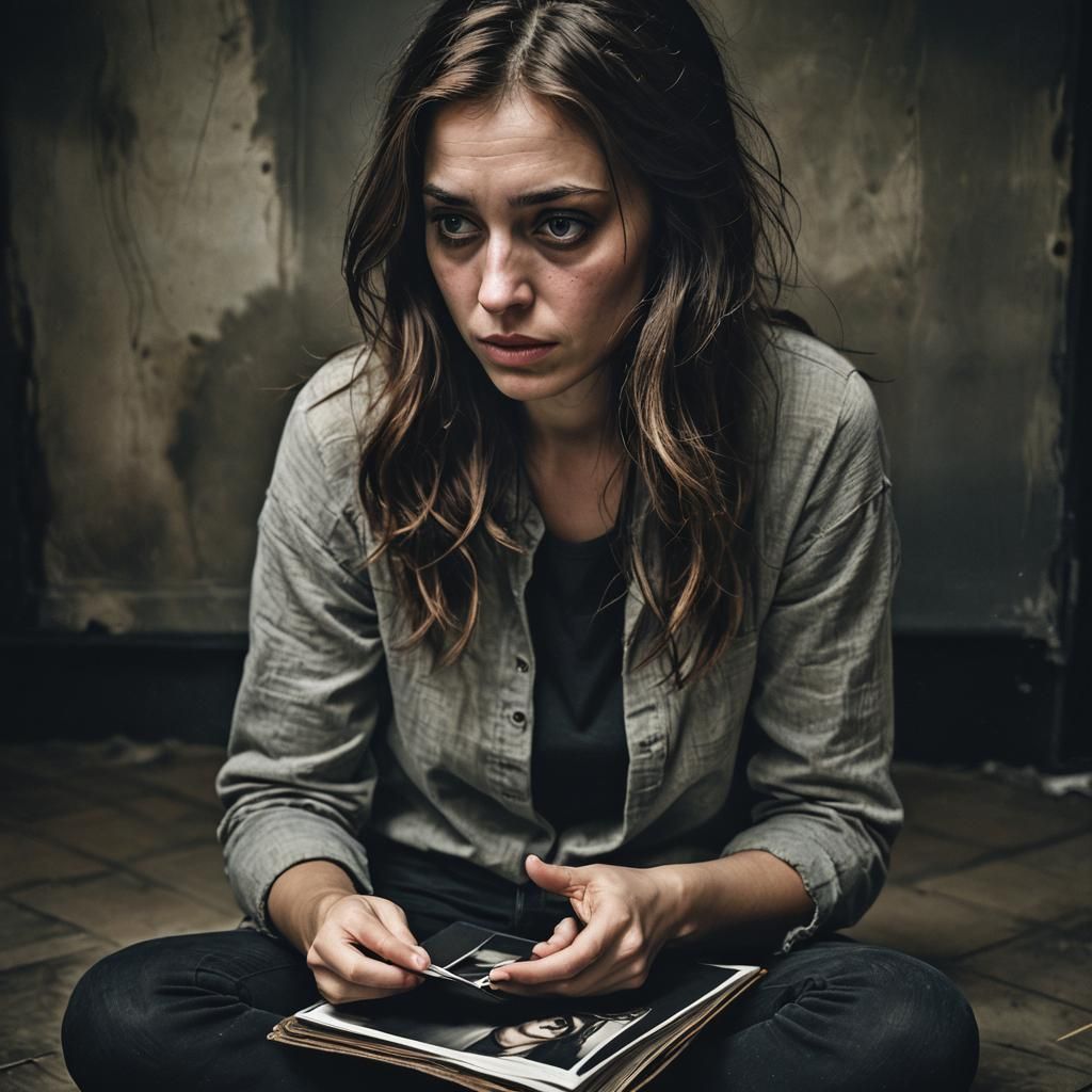 Surprised Woman with Photo Album, Eerie Portrait