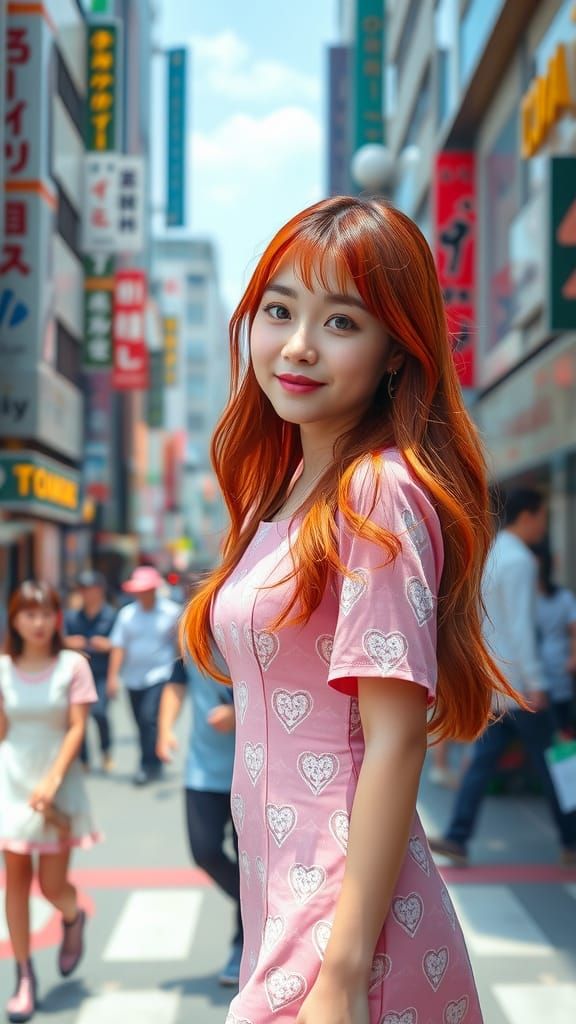 Confident Japanese Model in Pastel Pink Dress