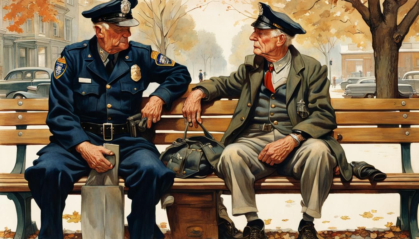 Policeman and Old Man in Rockwell Style