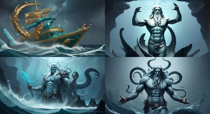 Poseidon with Octopus Body and Handsome Man's Head