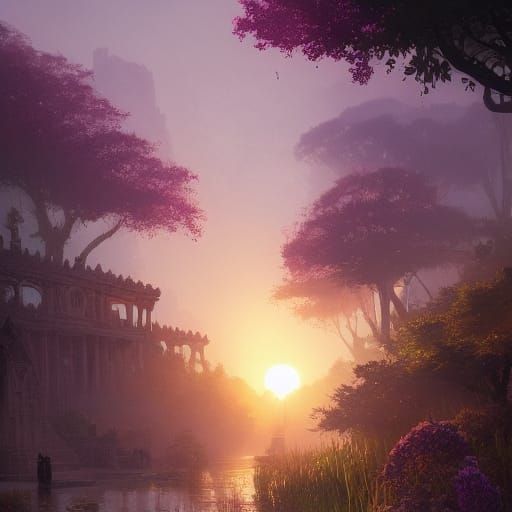 Overgrown Ancient City Sunset in Unreal Engine 5