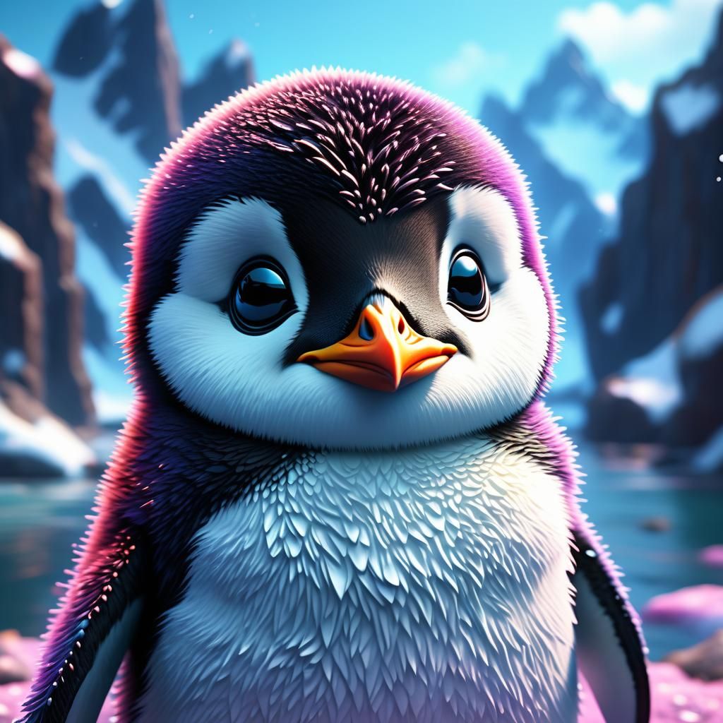 Cute Realistic Penguin in Detailed Matte Painting