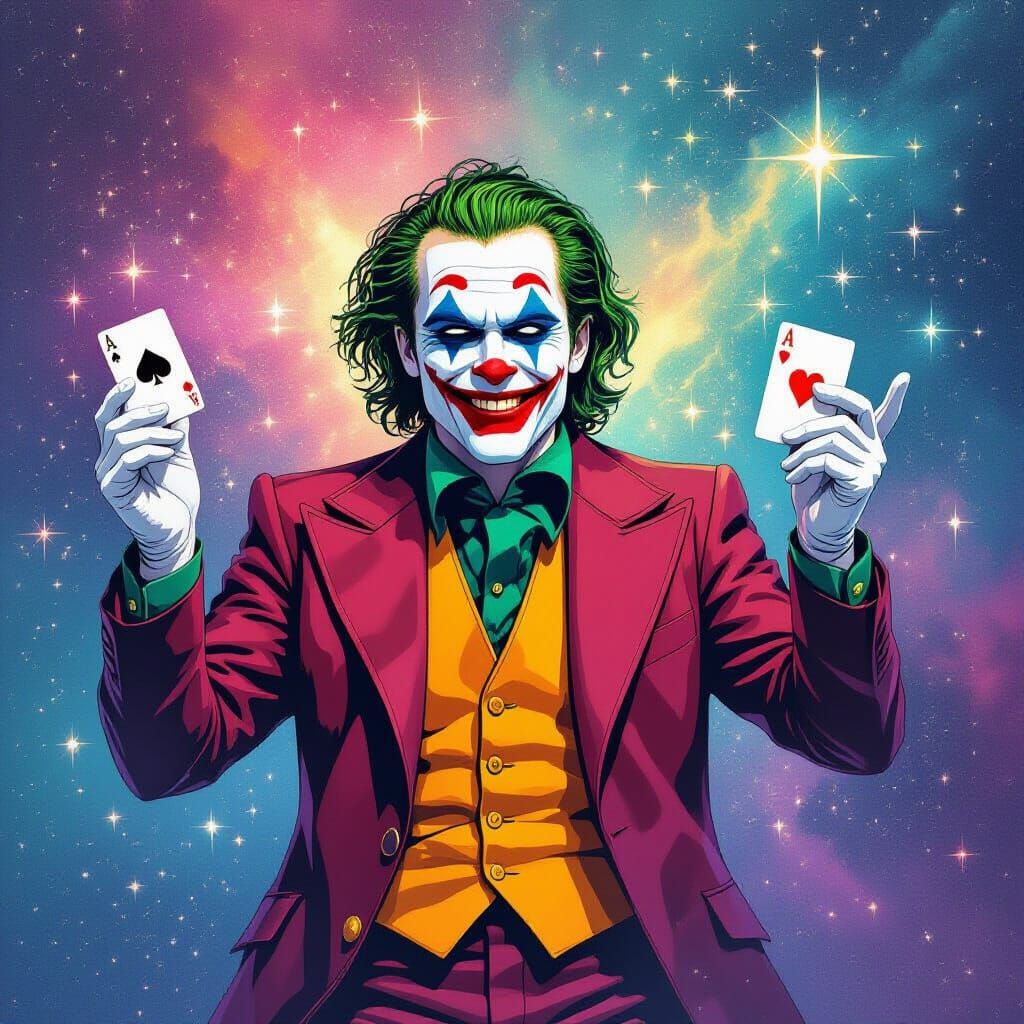 Cosmic Joker Scattering Stardust in Watercolor Galaxy