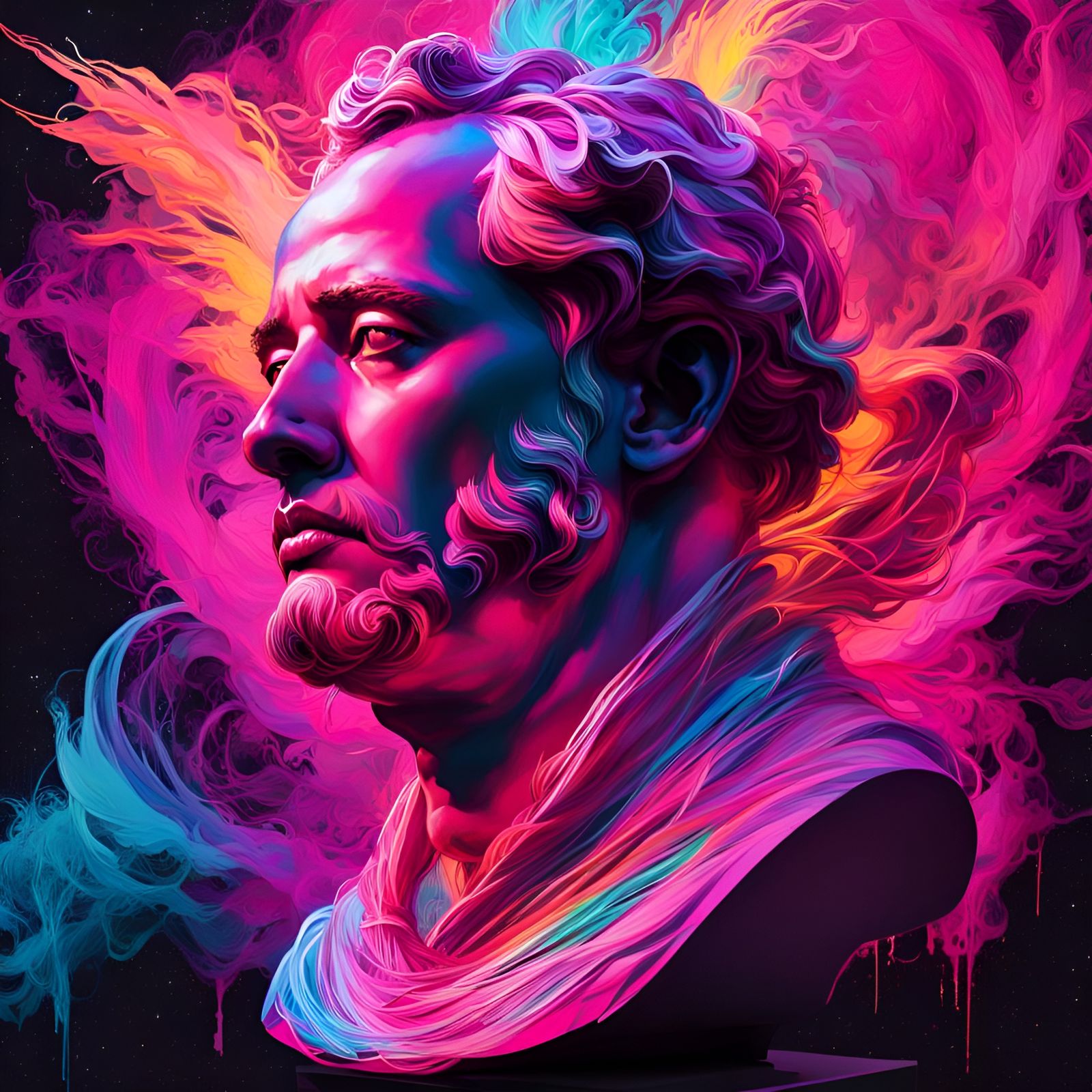 Neon Vaporwave Julius Caesar Bust Sculpture